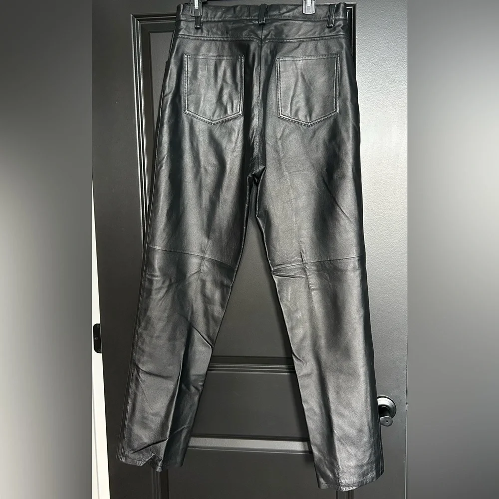 Vintage Newport News Black Leather Jeans size 12 tall EUC - Picture 2 of 6